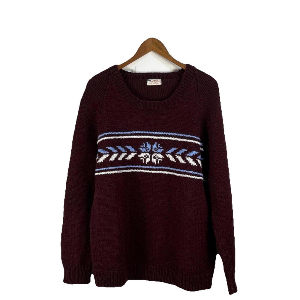 Vintage Hand Knit Nordic Snow Design Long Hair Wool‎ Sweater Women S